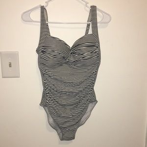 Cute black & white striped one piece bathing suit